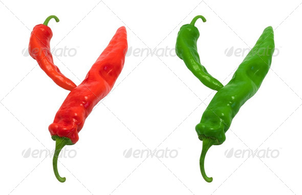 Letter Y composed of green and red chili peppers - Stock Photo - Images