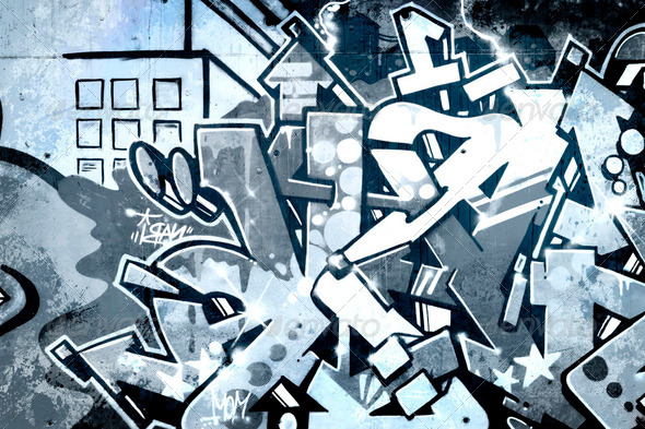 Graffiti over old dirty wall, urban hip hop background Gray text - Stock Photo - Images