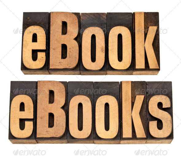 ebook and ebooks in letterpress type - Stock Photo - Images