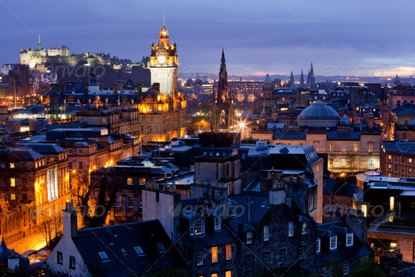 Edinburgh Cityscape Dusk - Stock Photo - Images