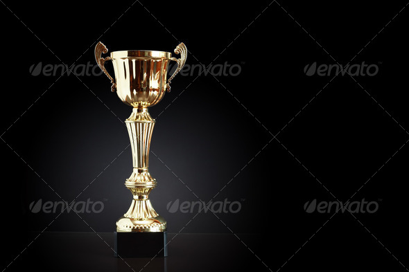 Gold Trophy On Black - Stock Photo - Images