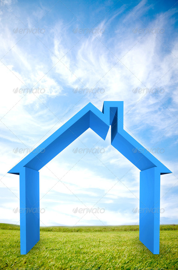 3D house illustration outdoors - Stock Photo - Images