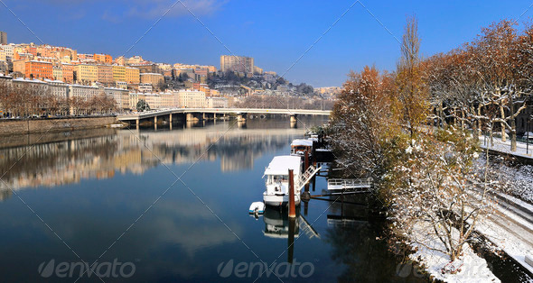 Lyon Croix Rousse and Rhone river - Stock Photo - Images