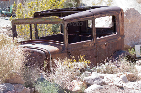 old junk car in the nevada desert in Nelson, Eldorado Canyon