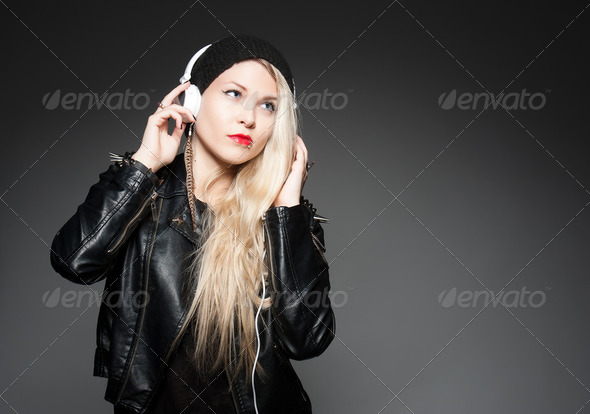 headphone girl - Stock Photo - Images
