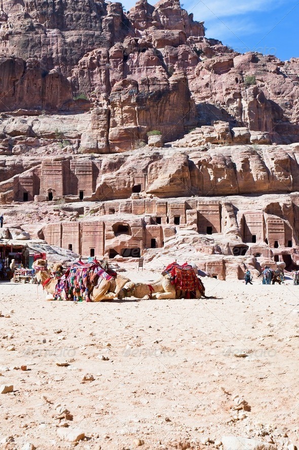 bedouin camp on Street of Facades, Petra, Jordan - Stock Photo - Images