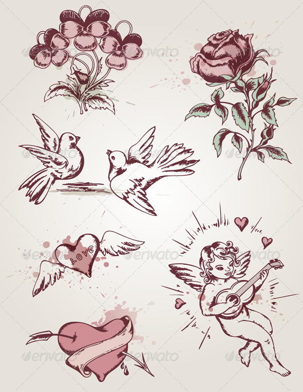 GraphicRiver Retro Elements for Valentine s Day 3342895 GraphicRiver Retro Elements for Valentine s Day 3342895