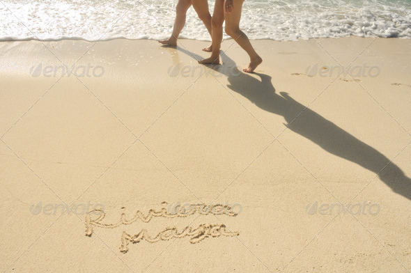 Riviera Maya Written in Sand on Beach - Stock Photo - Images