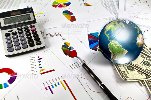 Pen and business graph with earth (Elements of this image furnis - Stock Photo - Images