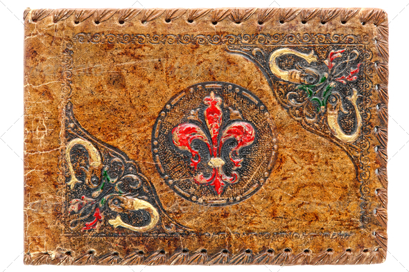 Old Antique Embossed Leather Journal Painted Cover - Stock Photo - Images