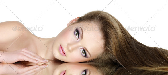 Portrait of beautiful teen girl with long straight hair - Stock Photo - Images