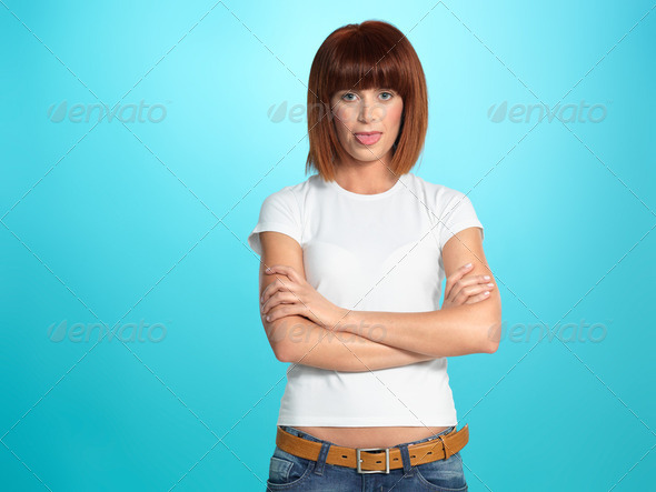 funny, pretty woman showing her tongue - Stock Photo - Images