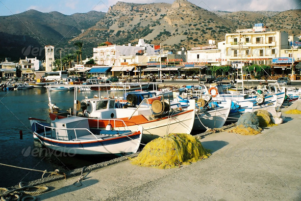 Greek Fishing Harbour - Stock Photo - Images