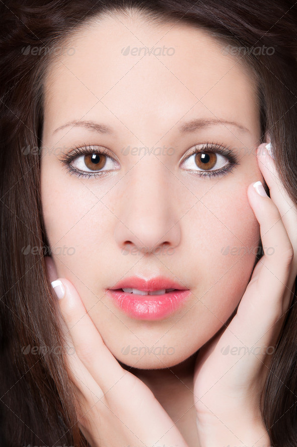 Sensual closeup portrait of beautiful young woman - Stock Photo - Images
