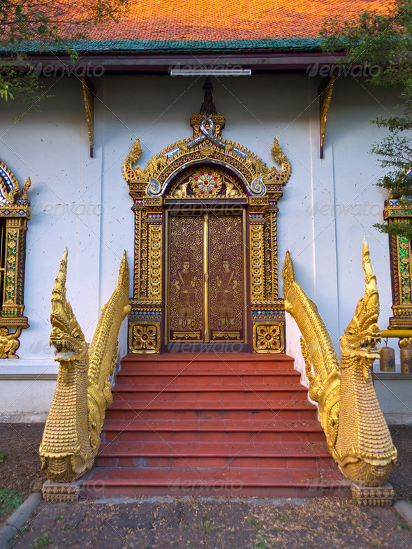 Entrance door of asian temple - Stock Photo - Images