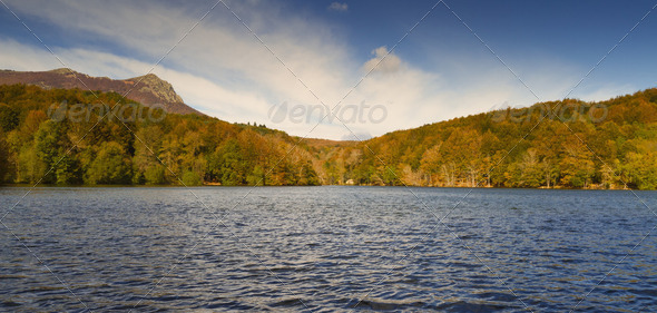 Autumn in Lake Santa Fe, Montseny. Spain - Stock Photo - Images