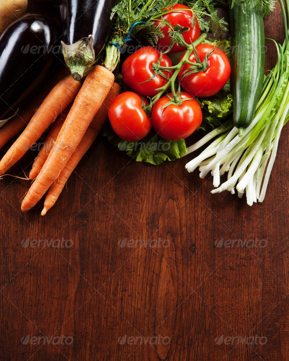 abstract design background vegetables on a wooden background - Stock Photo - Images