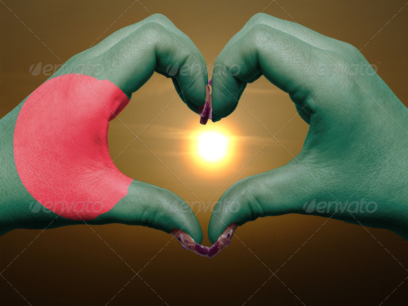 Heart and love gesture by hands colored in bangladesh flag durin - Stock Photo - Images