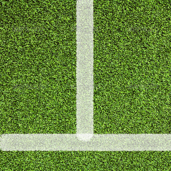 Sport line on artificial green grass - Stock Photo - Images