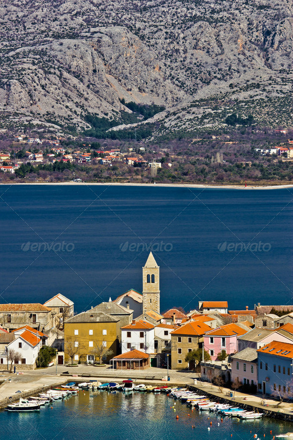 Idyllic adriatic town of Vinjerac and Paklenica national park, Dalmatia, Croatia - Stock Photo - Images
