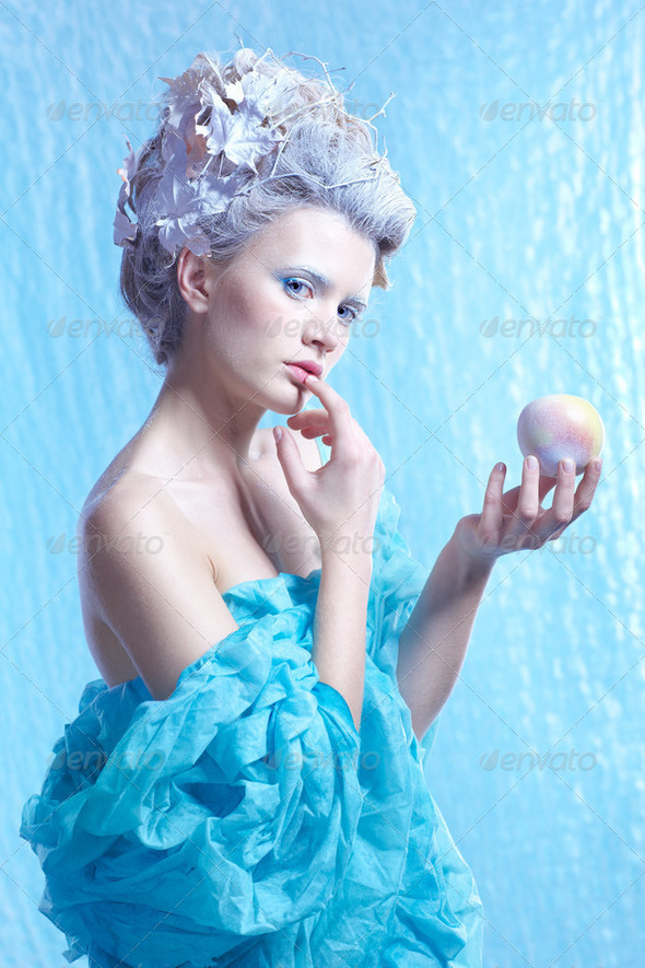 frozen fairy with apple - Stock Photo - Images