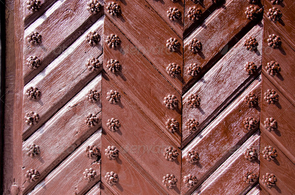 Background of ancient retro wooden brown door - Stock Photo - Images