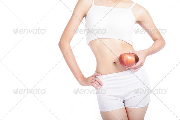 sexy woman body and red apple - Stock Photo - Images