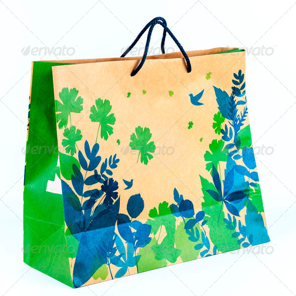 Concept picture of shopping recycle paper bag for save environment - Stock Photo - Images