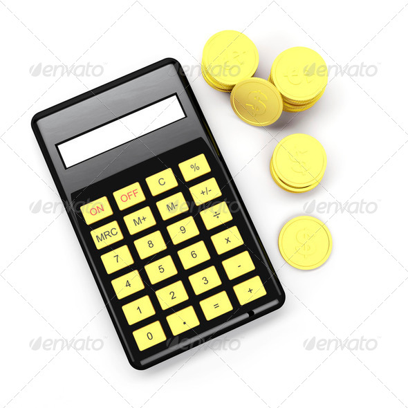 Calculator and coins - Stock Photo - Images