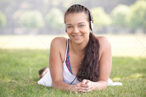 girl and headphones - Stock Photo - Images