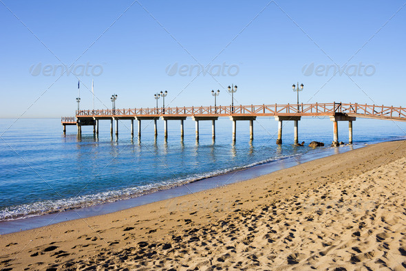 Beach Pier in Marbella - Stock Photo - Images