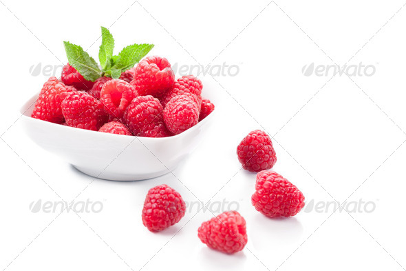 Raspberries on white background - Stock Photo - Images