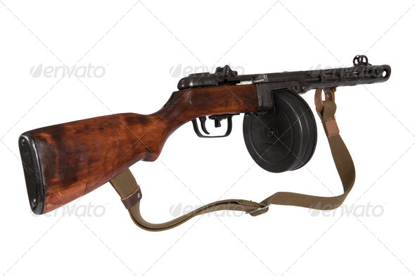 Submachine gun Shpagina sample of 1941, isolated, on a white bac - Stock Photo - Images