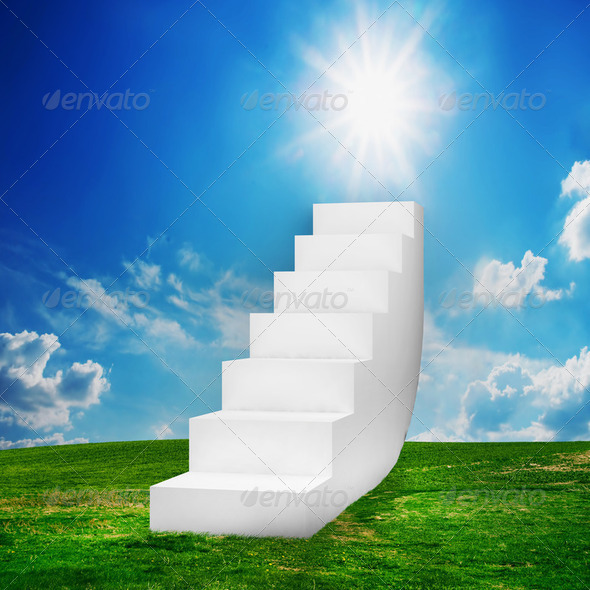 White stairs on the field. Way to success - Stock Photo - Images