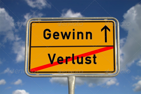 German road sign deficit, and profit - Stock Photo - Images