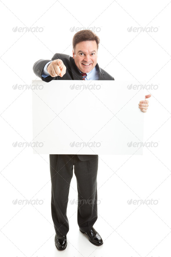 Stock Photo of Isolated Businessman with Sign - Stock Photo - Images