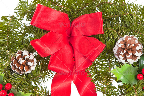Vintage Christmas Reef and Ribbon - Stock Photo - Images