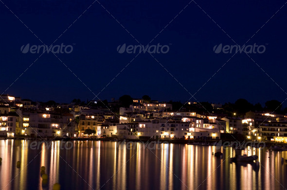 The small town of Cadaques at night. - Stock Photo - Images