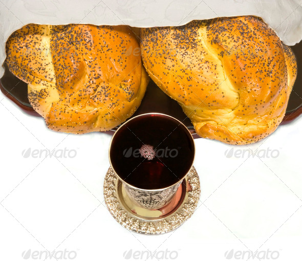 Special bread and wine for the Jewish Sabbath - Stock Photo - Images