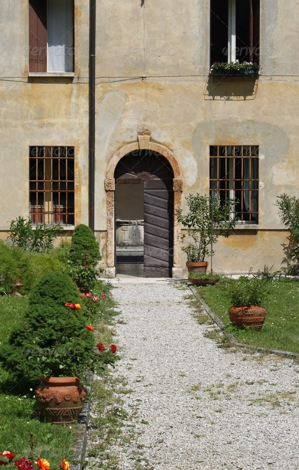 access door to the convent of the friars of an Abbey - Stock Photo - Images