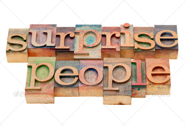 surprise people in wood type - Stock Photo - Images