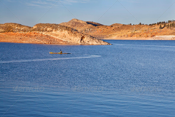 sea kayak on a Colorado mountain lake - Stock Photo - Images