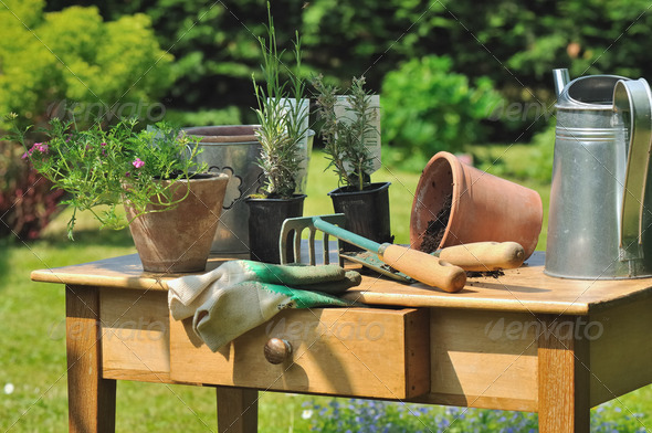 gardening table - Stock Photo - Images