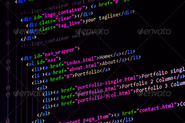 HTML Code on Monitor Closeup (Dark)