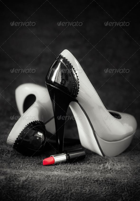 Women dress shoes with lipstick - Stock Photo - Images