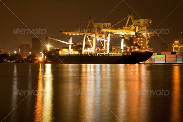 Shipyard Harbor at night - Stock Photo - Images