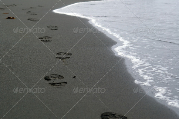 Footprints in Sand at the Beach - Stock Photo - Images