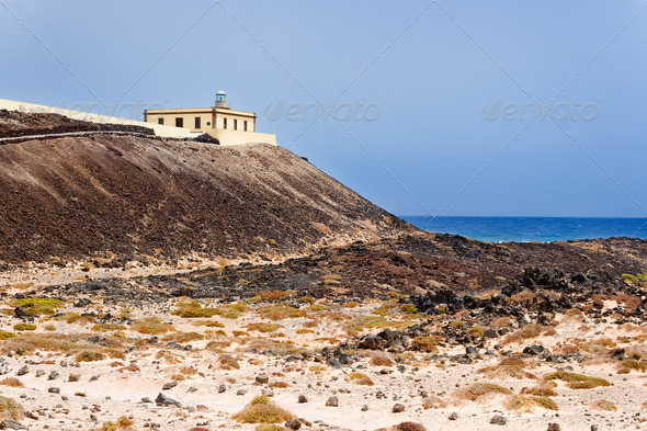 Lighthouse in Island of Lobos, Fuerteventura, Canary Islands, Sp - Stock Photo - Images