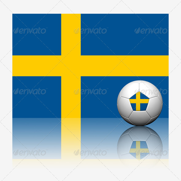 Sweden soccer football and flag with reflect on white background - Stock Photo - Images