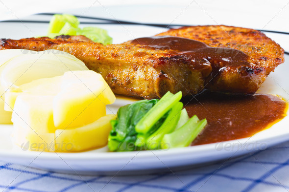 Gourmet grilled steak (marinated rib of pork) - Stock Photo - Images